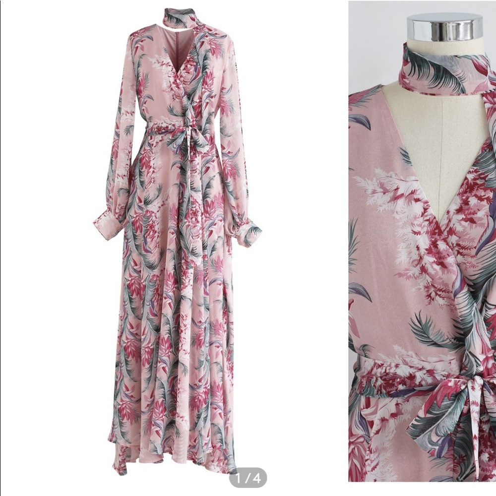 Floral Endearment Chiffon Maxi Dress in Pink